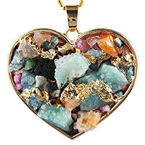 Amazon.com: SUNYIK Heart Rainbow Druzy Quartz Pendant ...