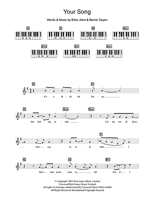 Your Song sheet music by Elton John (Keyboard – 102161)