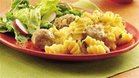 Macaroni and Cheese Casserole With Meatballs
