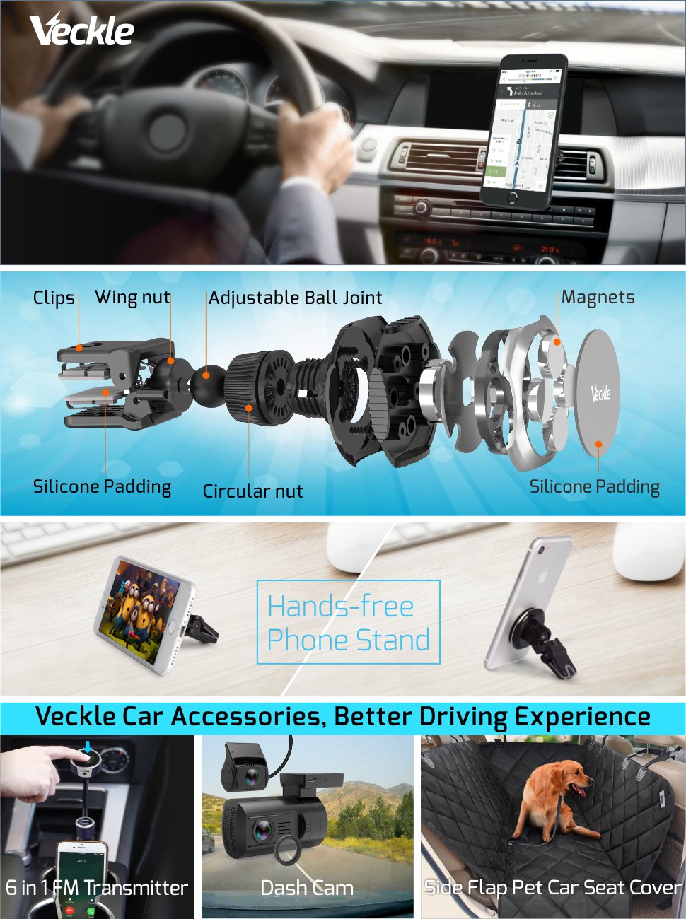 Amazon.com: Car Mount Magnetic, Veckle Universal Car Air ...