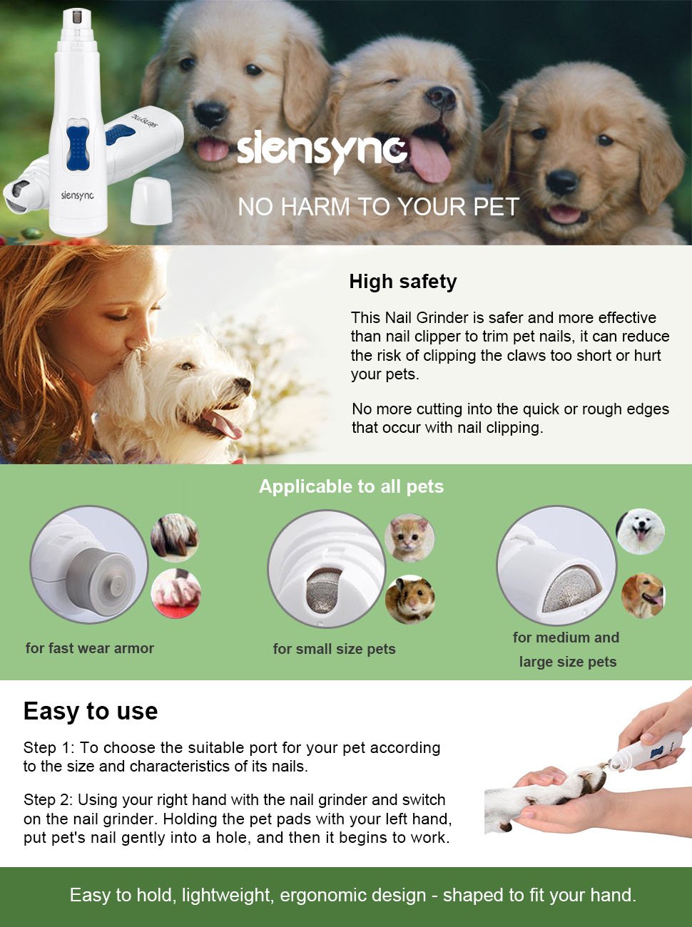Amazon.com : Siensync Electric Pet Nail Grinder - Gentle ...