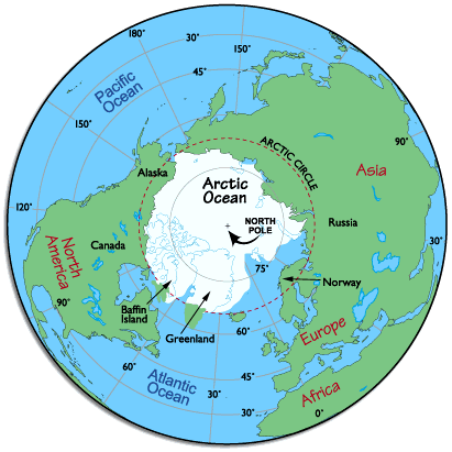 North Pole Arctic Map - Arctic Tundra, Arctic Circle ...