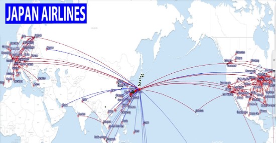 international flights: Japan Airlines route map
