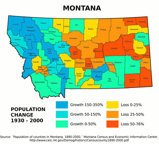 Montana - population change, 1930-2000, by county ...