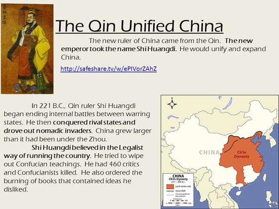 THE QIN DYNASTY B.C I can explain how Shi Huangdi united ...