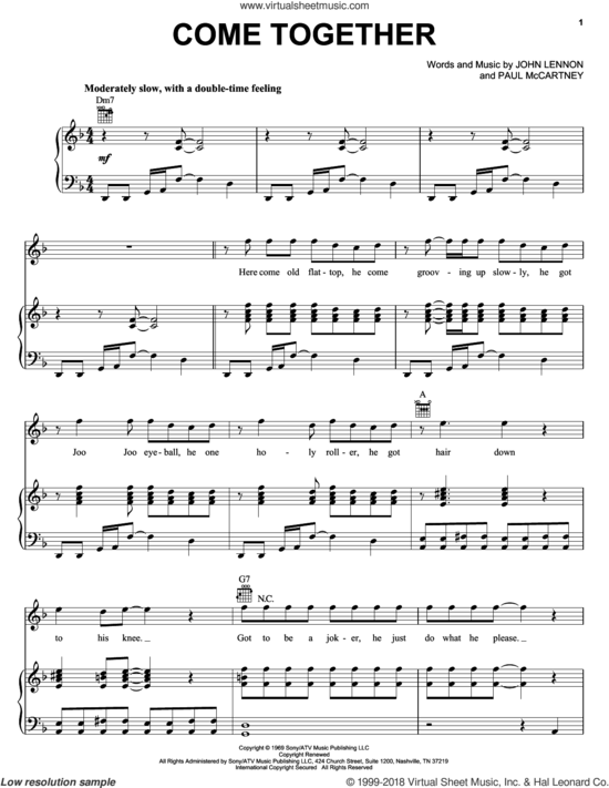 Beatles - Come Together sheet music for voice, piano or guitar