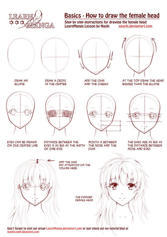 Learn Manga: How to draw the female head front by Naschi ...