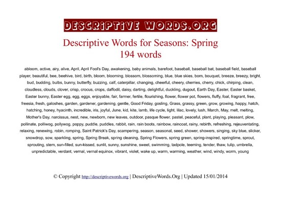 Spring Words |Descriptive Words for Spring | Descriptive ...