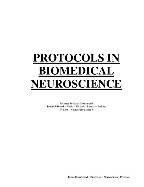 Protocols in Biomedical Neuroscience