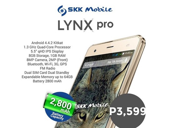 SKK Mobile Lynx Pro: 1.3GHz quad-core, 5.5-inch qHD, Php3 ...