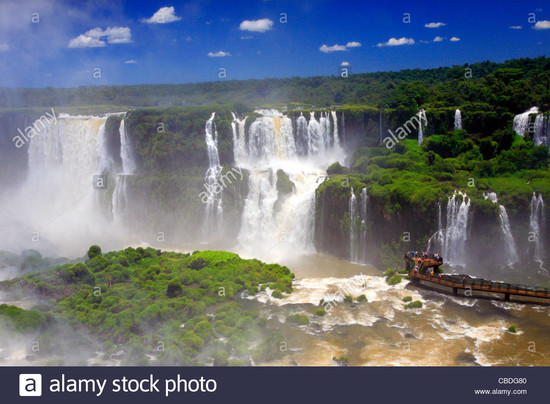 Iguazu falls, along Iguazu river. Placed in the border of ...