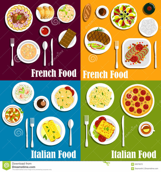 Italy And France Cuisine Dishes Stock Vector ...