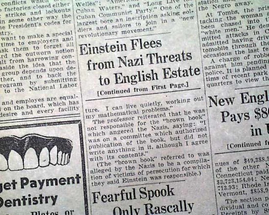 Albert Einstein escapes Nazis.... - RareNewspapers.com