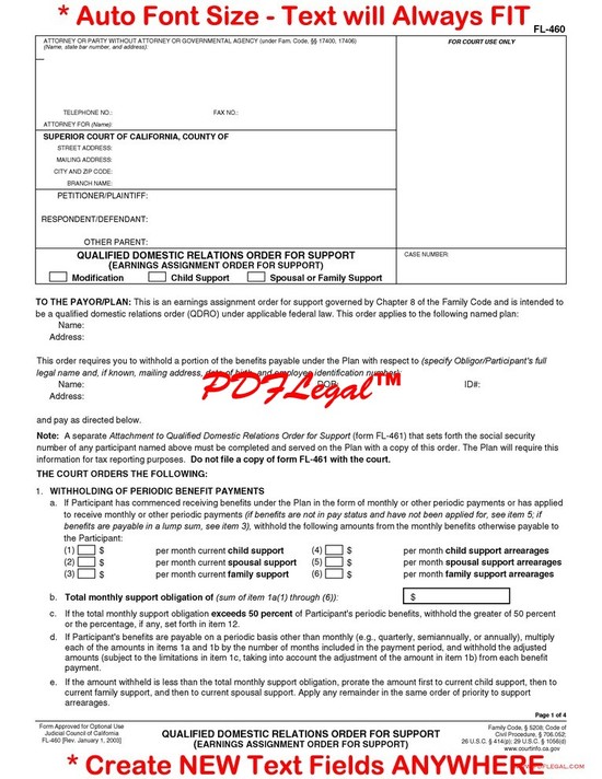 FL-460 QUALIFIED DOMESTIC RELATIONS ORDER FOR SUPPORT ...