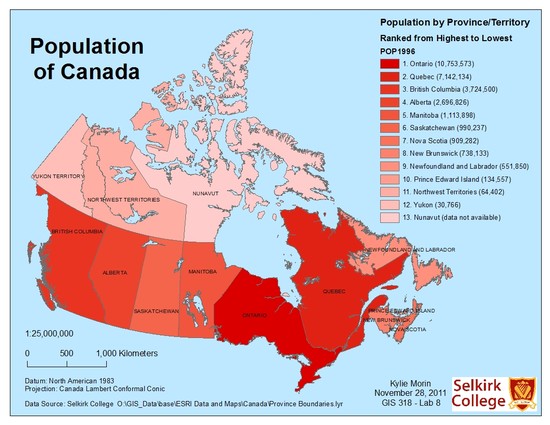 Population of Canada Map | Kylie + GIS