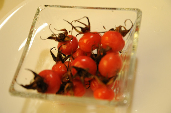 What do rose hips look like? Rose hips, in a square glass ...