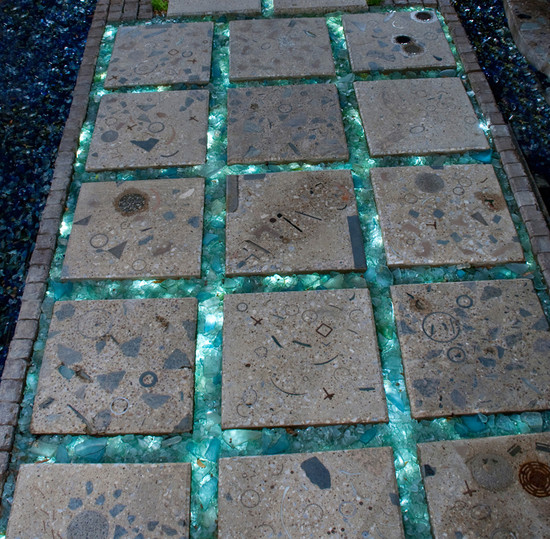 Cast Concrete pavers, recycled tumbled glass, fiber optic ...