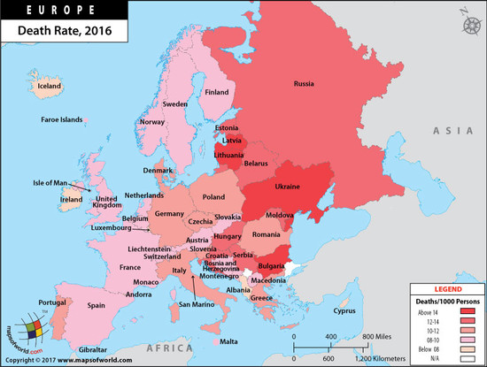Map of European Countries by Death Rate