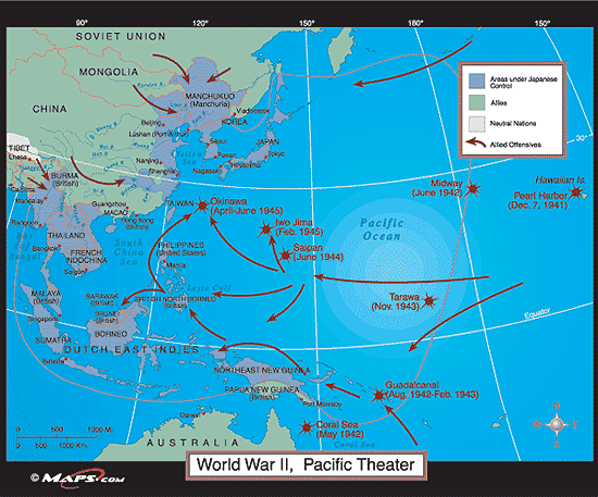 World War II--Pacific Theater Map, 1941-1945 by Maps.com ...