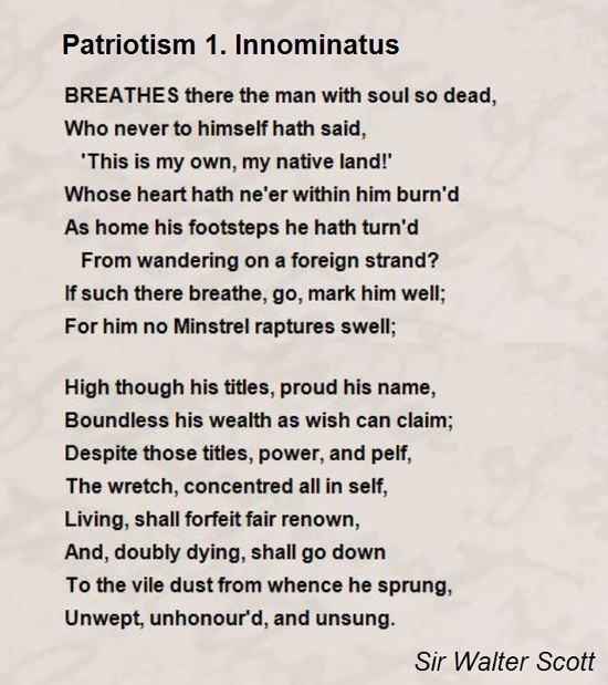 Patriotism 1. Innominatus Poem by Sir Walter Scott - Poem ...