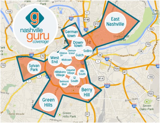 Nashville Guru Coverage Map with Areas | Nashville Guru