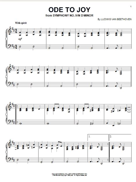 Download Piano Solo sheet music to Ode To Joy by Ludwig ...