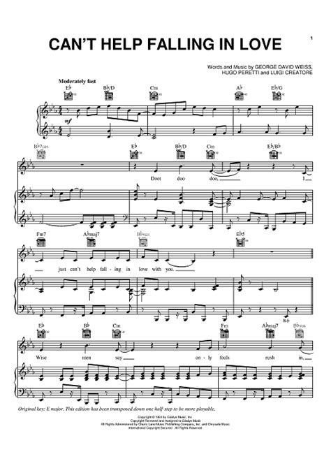 Can't Help Falling In Love Sheet Music - For Piano and ...