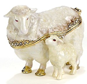 Sheep And Baby Lamb Bejeweled Trinket Box