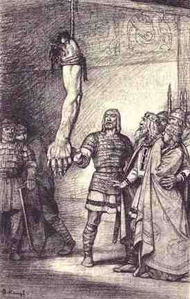 Beowulf Grendel's & arm; beowulf hangs grendel's arm from ...