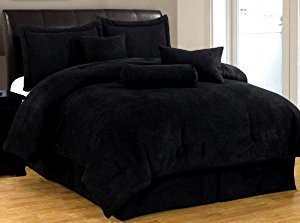 Amazon.com: 7 Piece Solid Black Micro Suede Comforter Set ...