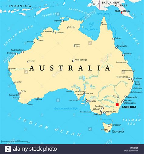 Australien Landkarte mit Hauptstadt Canberra ...