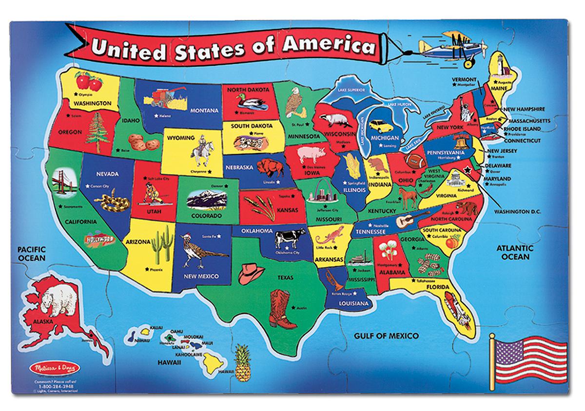 Amazon.com: Melissa & Doug USA Map 51 pcs Floor Puzzle ...
